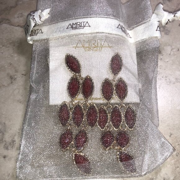 Amrita Red & Gold Chandelier Earrings - Picture 7 of 7